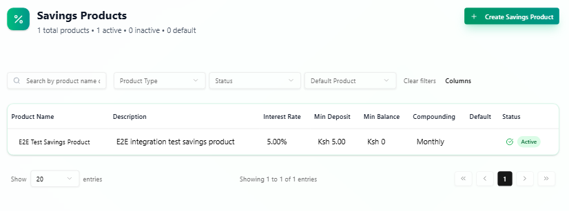 AssetHive savings products screen