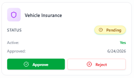 AssetHive vehicle insurance approval card