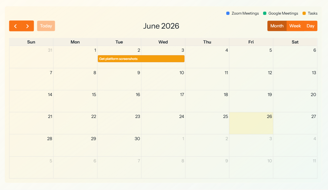 ProjectHive monthly project calendar