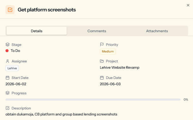 ProjectHive task details panel